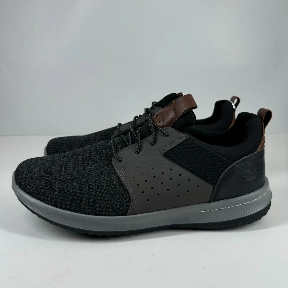 Skechers Delson Camben Men's US 11 Wide Black/Gray Knit Slip-On Sneaker 65474W